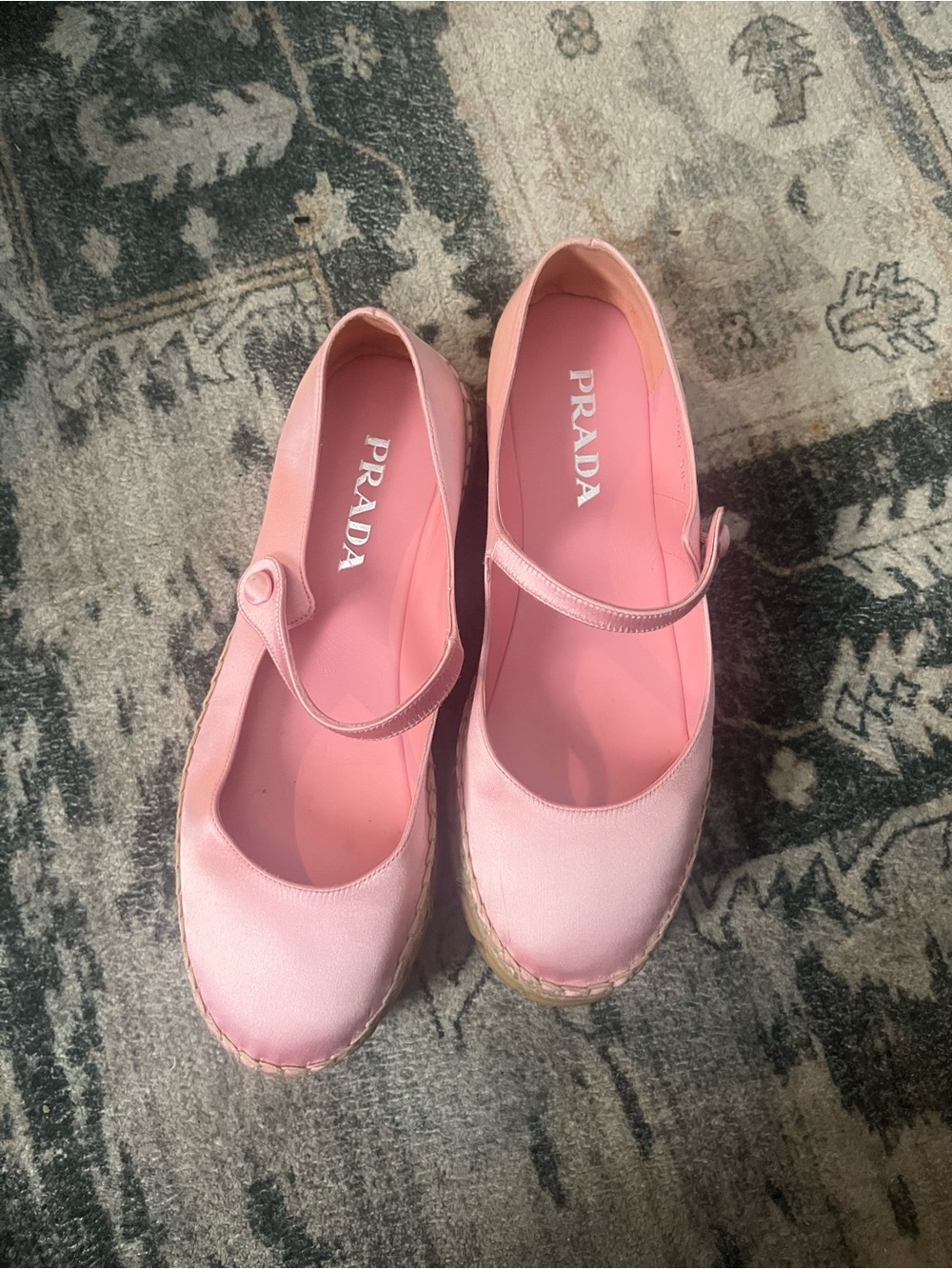 Prada Pink Mary Jane Espadrille Flats size 38.5 made in Italy